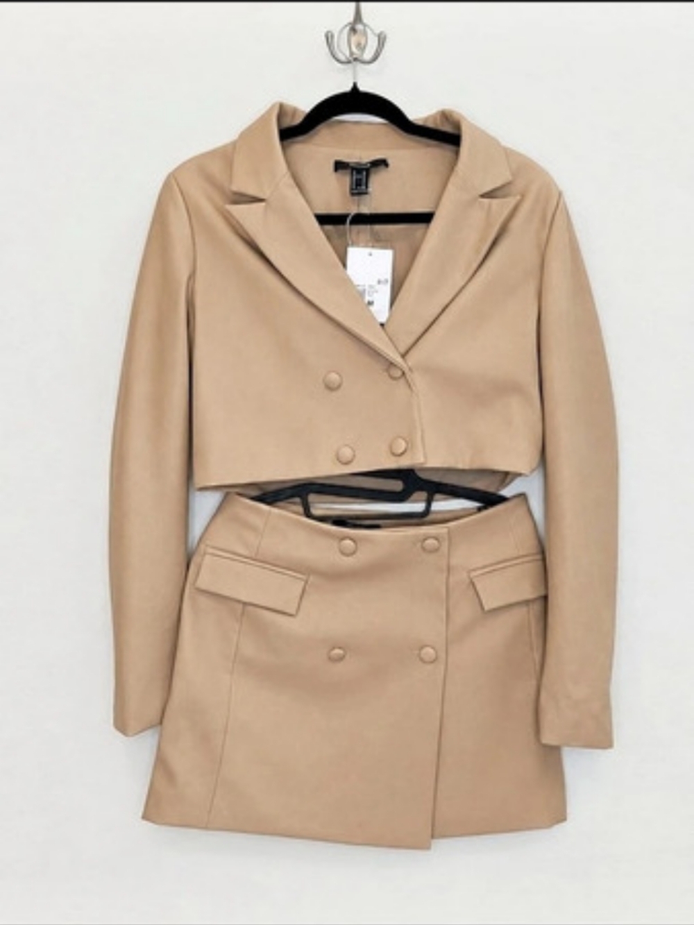 Forever 21 Faux Leather Blazer Skirt Set in Brown Size Medium NWT